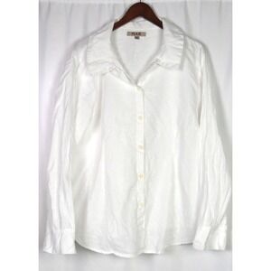 FLAX 100% Linen Long Sleeved White Casual Oversize Button Up Shirt Women's Large